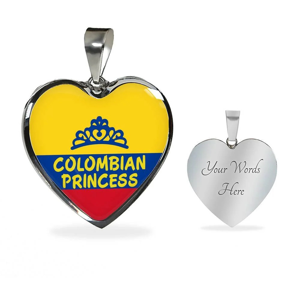 Colombian Princess Necklace Personalized Engraved Silver Heart Necklace Custom